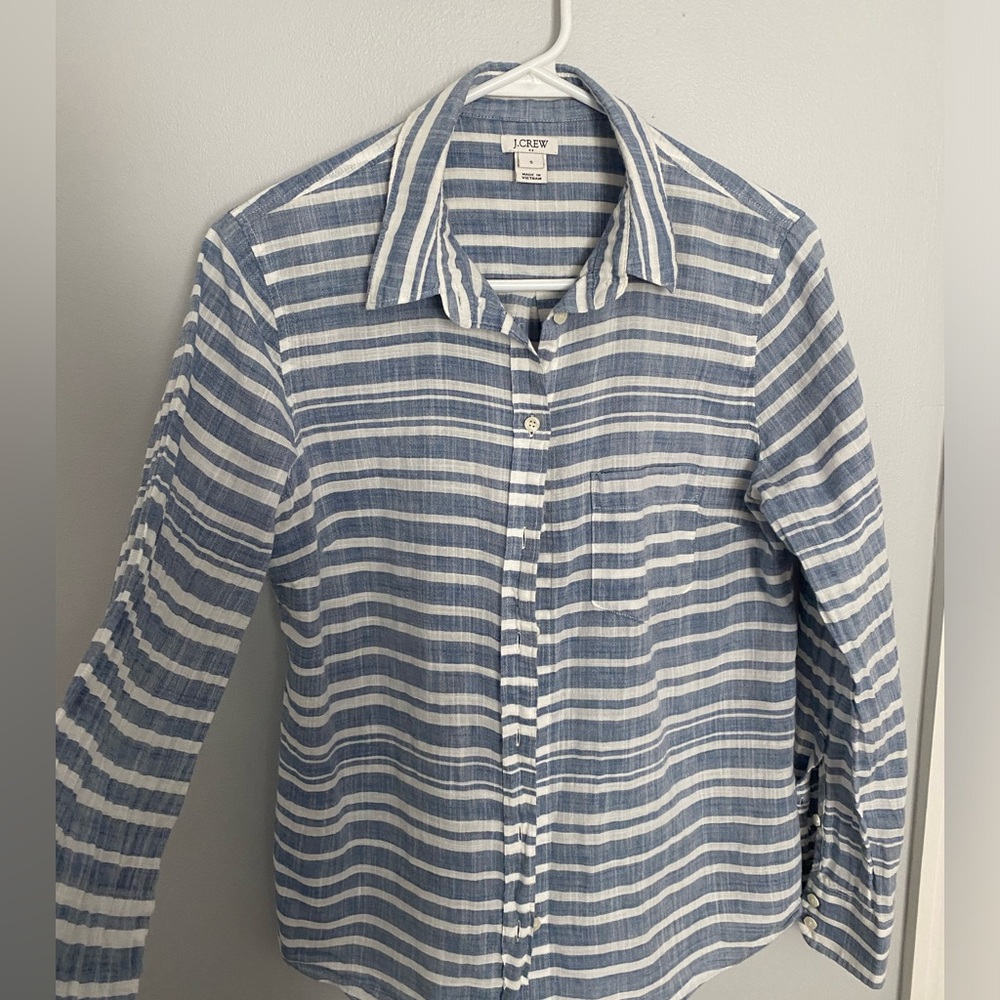 J Crew Small Stripe Chambray Denim Shirt
